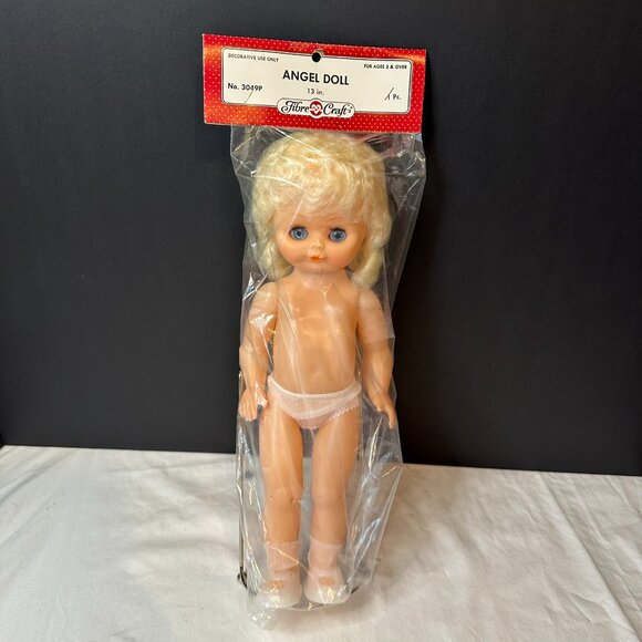 Fibre Craft Angel Doll 13" – Vintage Blonde, Sleepy Eyes #3049P-01 New Old Stock - Picture 3 of 7